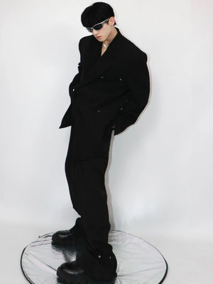 Relaxed Black Double-Breasted Blazer | Streetwear Jacket - main image 3