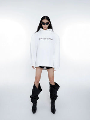 Metal Logo Fleece Hoodie | Relaxed Unisex Streetwear - White