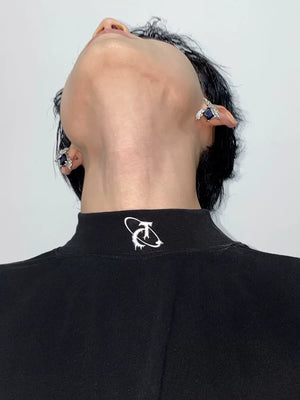 Black Embossed Graphic Turtleneck Long Sleeve Top - main image 3