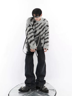 Colorblock Zebra Knit Sweater | Relaxed Crewneck - main image 2
