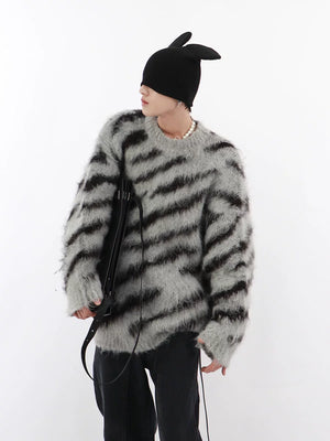 Colorblock Zebra Knit Sweater | Relaxed Crewneck - main image 3