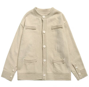 Relaxed Cotton-Wool Knit Cardigan | Button Front - Ivory