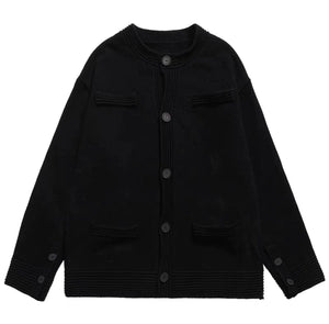 Relaxed Cotton-Wool Knit Cardigan | Button Front - Black