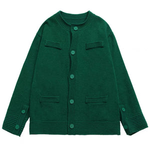 Relaxed Cotton-Wool Knit Cardigan | Button Front - Green