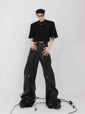 Black Cotton Oversized T-Shirt with Metal Detail - main image 3