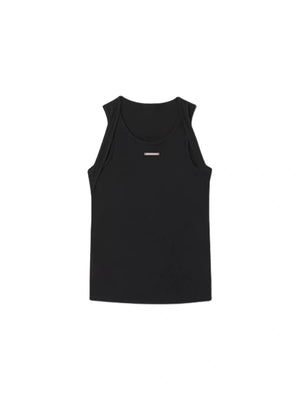 Black Cotton Double-Strap Metal Detail Sleeveless Top - main image 5