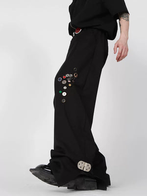 Black High-Waist Metal-Button Straight-Leg Trousers - main image 2