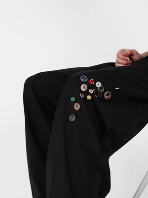 Black High-Waist Metal-Button Straight-Leg Trousers - main image 4