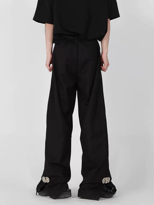 Black High-Waist Metal-Button Straight-Leg Trousers - main image 5