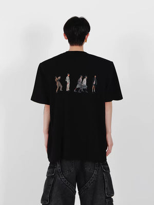 Relaxed Cotton Figure Print Shoulder-Pad T-Shirt - main image 1
