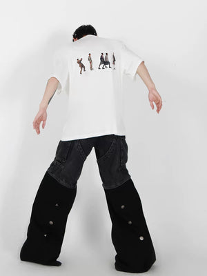 Relaxed Cotton Figure Print Shoulder-Pad T-Shirt - main image 4