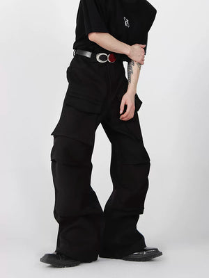 Pleated Wide-Leg Cargo Pants with Utility Pockets - main image 4