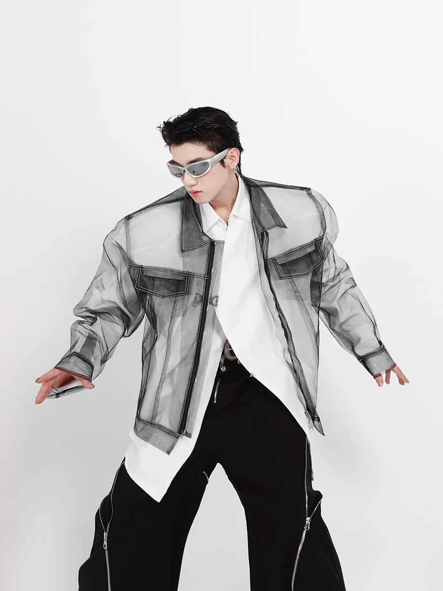 Longline Black Cotton Mesh Shirt Jacket - main image 2