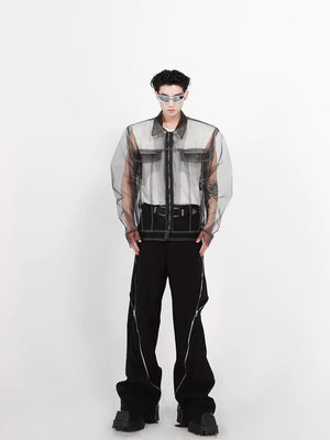Longline Black Cotton Mesh Shirt Jacket - main image 4
