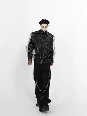 Longline Black Cotton Mesh Shirt Jacket - Black
