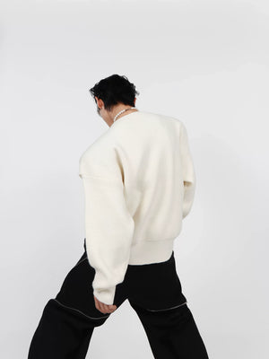 Unisex Metal-Buckle Cutout Knit Sweater | Loose Fit - main image 4