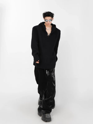 Relaxed Hooded Cotton-Wool Knit Sweater - main image 5