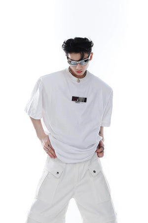 Relaxed 100% Cotton T-Shirt with Metal-Clasp Print - White