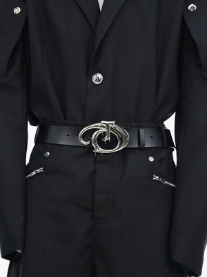 Black Embossed Logo PU Belt for Unisex Streetwear Style - main image 1