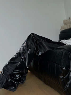 Liquid-Sheen Straight-Leg Trousers | High-Waist - Black