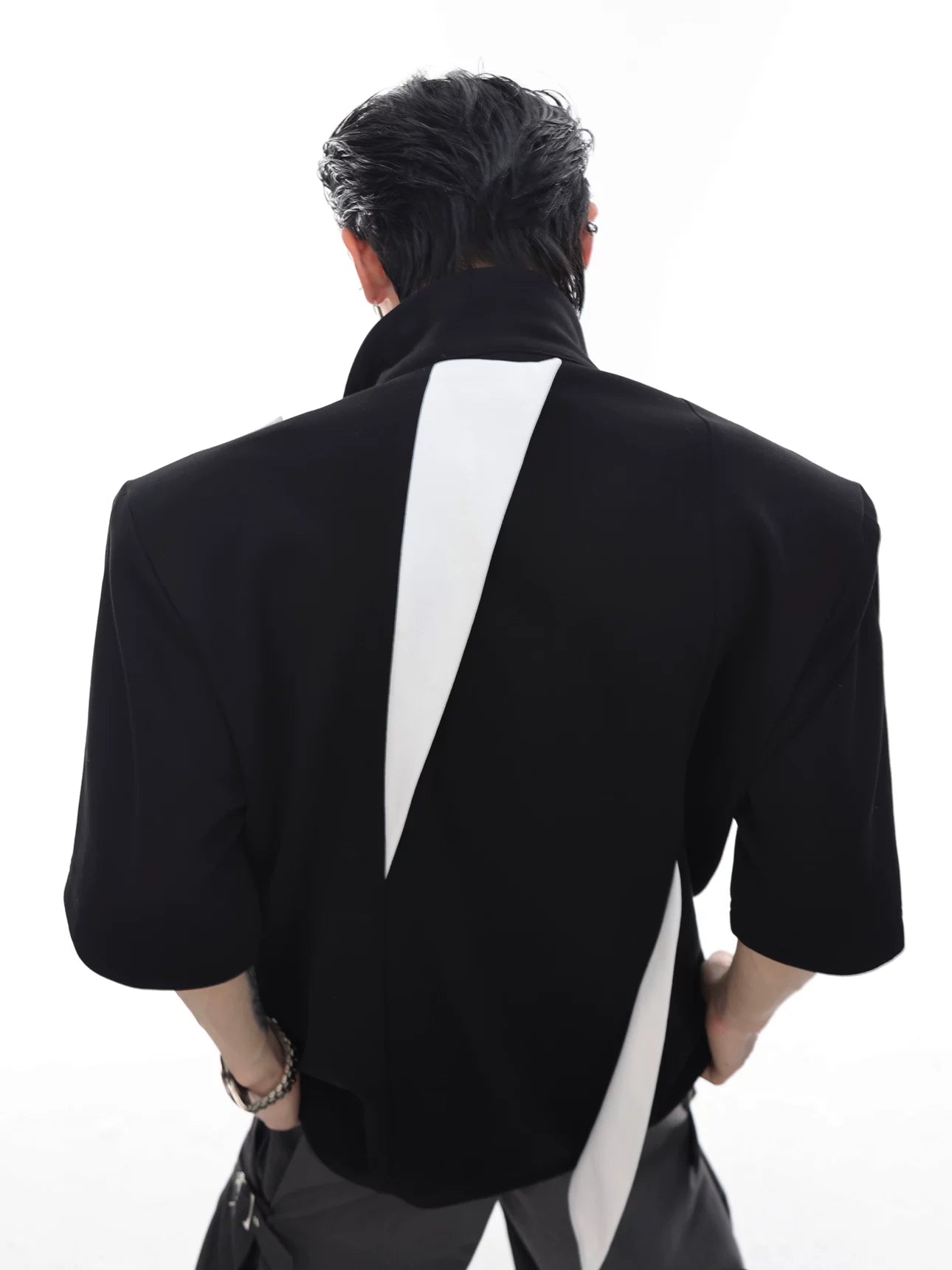 Contrast Panel Zip Polo Shirt with Metal Zipper - main image 2