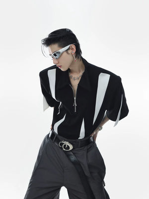 Contrast Panel Zip Polo Shirt with Metal Zipper - main image 5