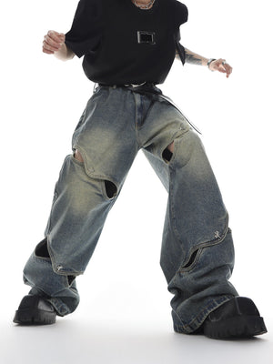 Cutout Washed Cotton Straight-Leg Jeans | G136 - main image 4