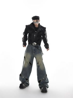 Cutout Washed Cotton Straight-Leg Jeans | G136 - main image 5