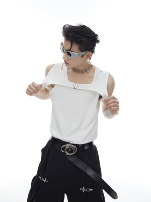 Metal Buckle Double-Layer Tank Top | Sleeveless - main image 3