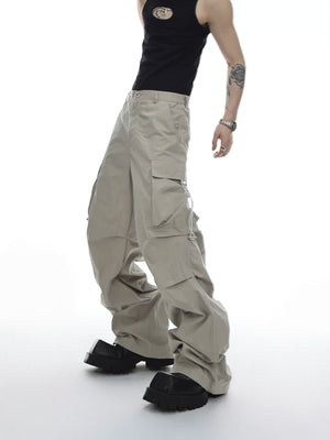 Deconstructed Hooded Vest and Cargo Pants Set - Khaki Pants