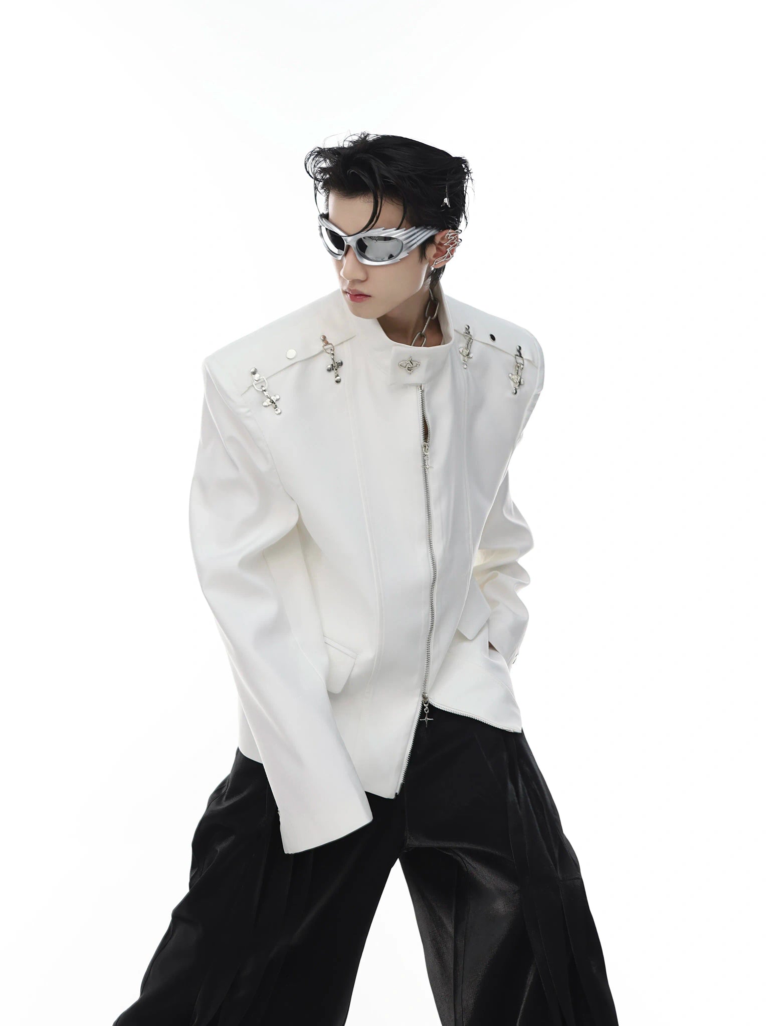 Relaxed Metal-Clasp Stand-Collar Jacket - main image 1