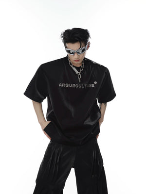 Relaxed Liquid-Finish Shoulder-Button T-Shirt - Black