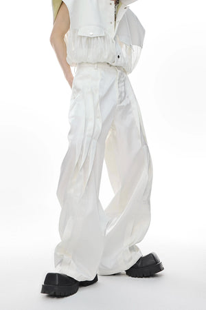 High-Rise Straight-Leg Trousers with Airplane Buckle - White