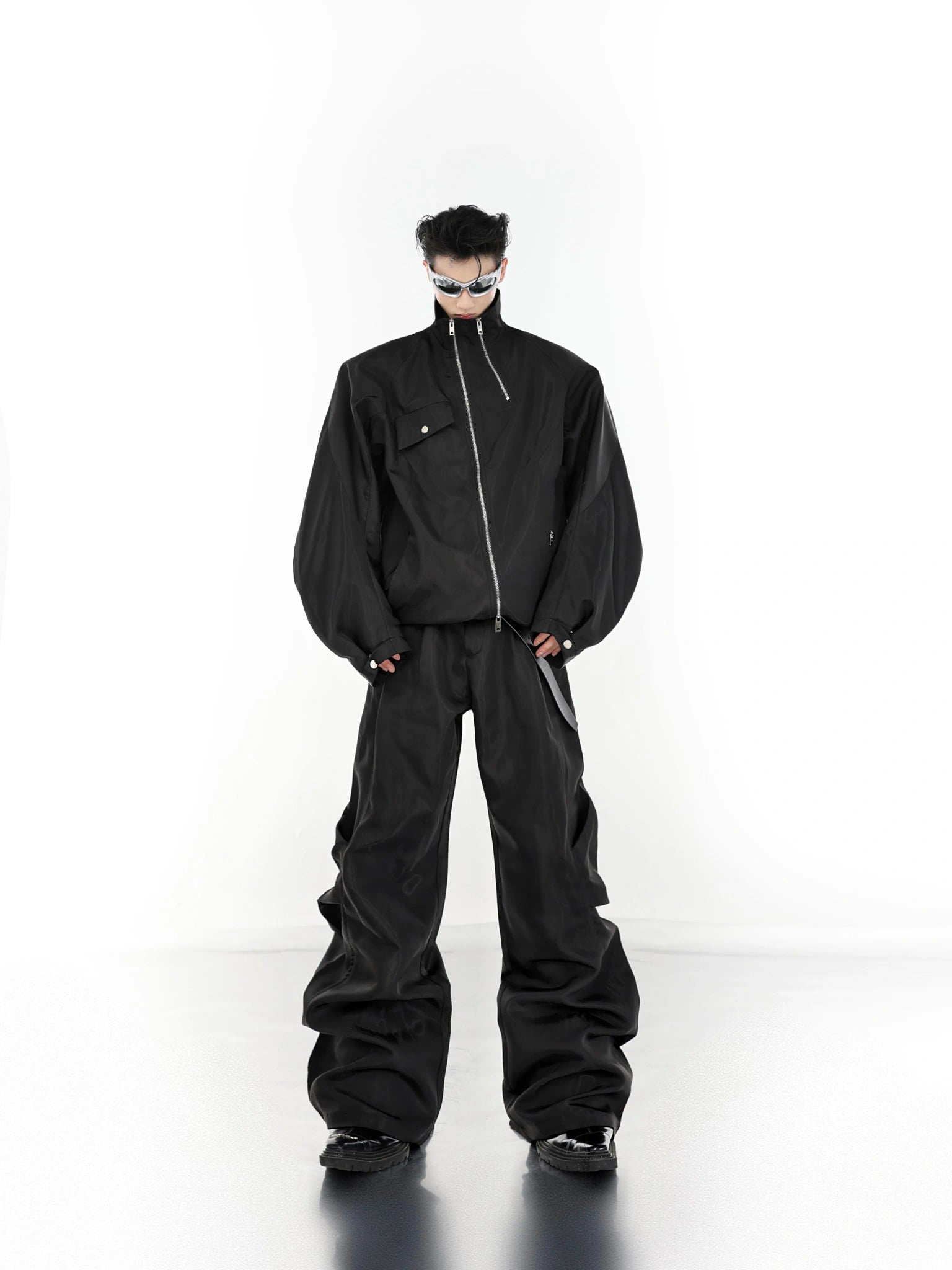 Asymmetric Pleated Utility Jacket Set | Blue Gray - main image 1