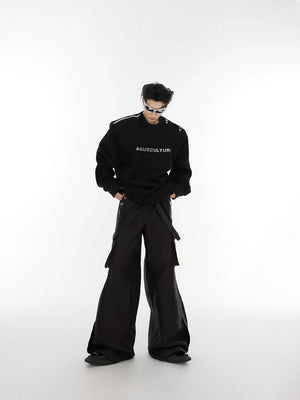 Asymmetric Metal-Buckle Long-Sleeve Top | Loose Fit - main image 4
