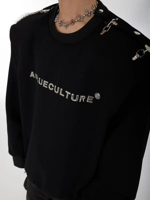 Asymmetric Metal-Buckle Long-Sleeve Top | Loose Fit - main image 5