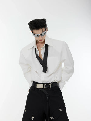Relaxed Double-Cuff Shirt with Detachable Satin Tie - main image 1