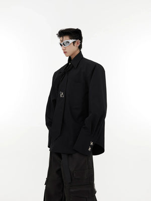 Tie-Detail Cotton Shoulder-Pad Shirt | Black or White - main image 1