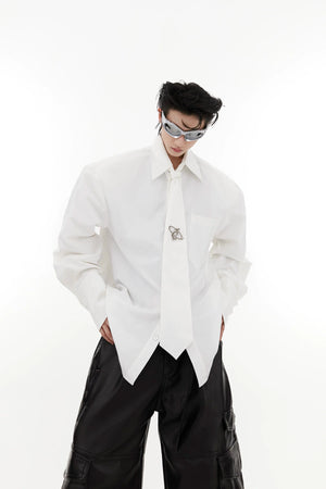 Tie-Detail Cotton Shoulder-Pad Shirt | Black or White - White