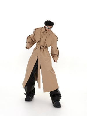 Deconstructed Long Overcoat | Black or Khaki Polyester - main image 1