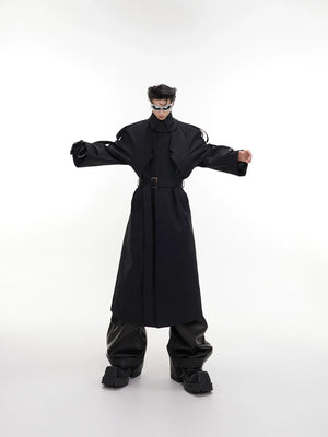 Deconstructed Long Overcoat | Black or Khaki Polyester - main image 2