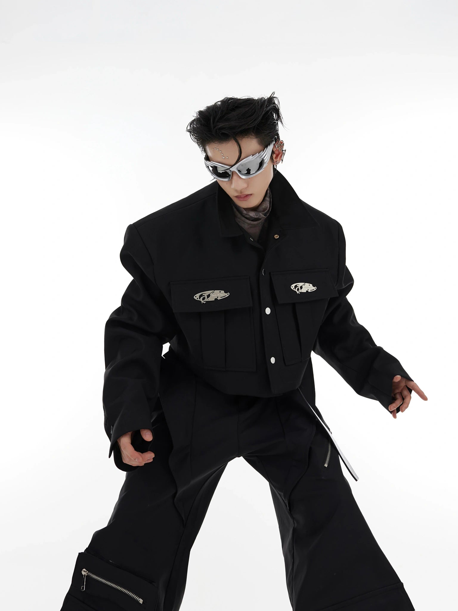 Black Cropped Utility Pocket Jacket | Unisex - main image 1