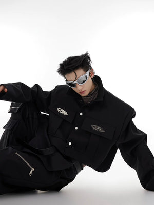 Black Cropped Utility Pocket Jacket | Unisex - main image 2