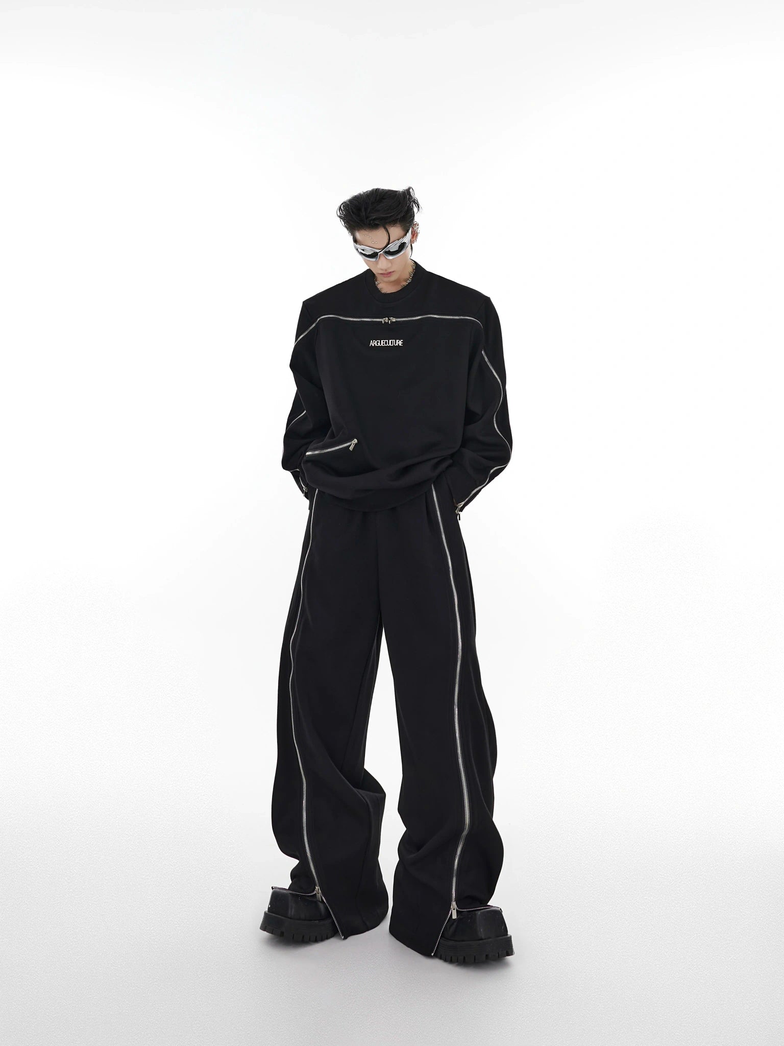 Asymmetric Full-Zip Crewneck Sweatshirt | Loose Fit - main image 1