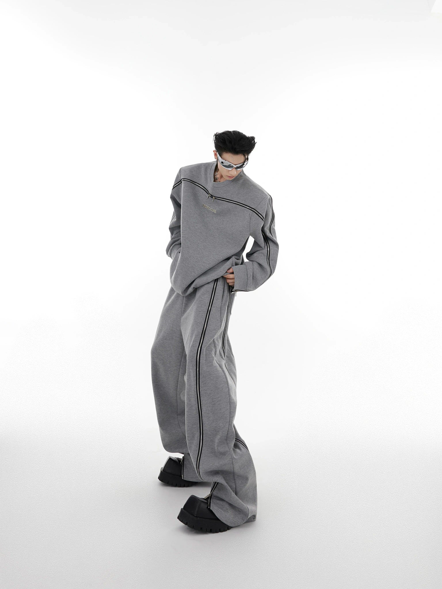 Asymmetric Full-Zip Crewneck Sweatshirt | Loose Fit - main image 2