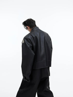 Cropped PU Leather Jacket with Metal Graphic Detail - main image 4