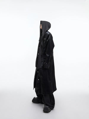 Loose V-Neck Hooded Button-Front Cotton Shirt - main image 4