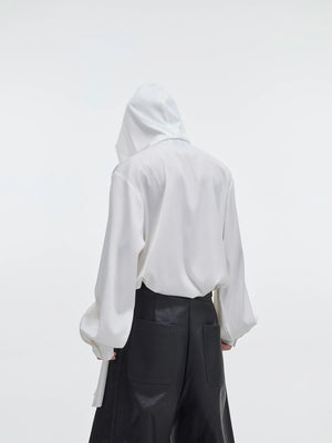 Loose V-Neck Hooded Button-Front Cotton Shirt - main image 5