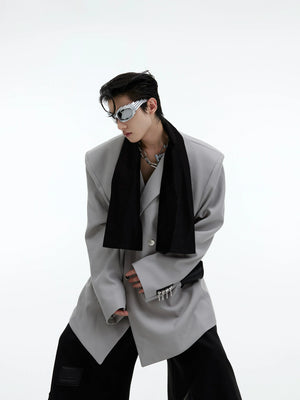 Color-Blocked Tie-Panel Double-Breasted Blazer - main image 2