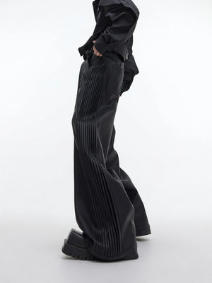 Matte PU Pleated Straight-Leg Pants | Black - main image 5